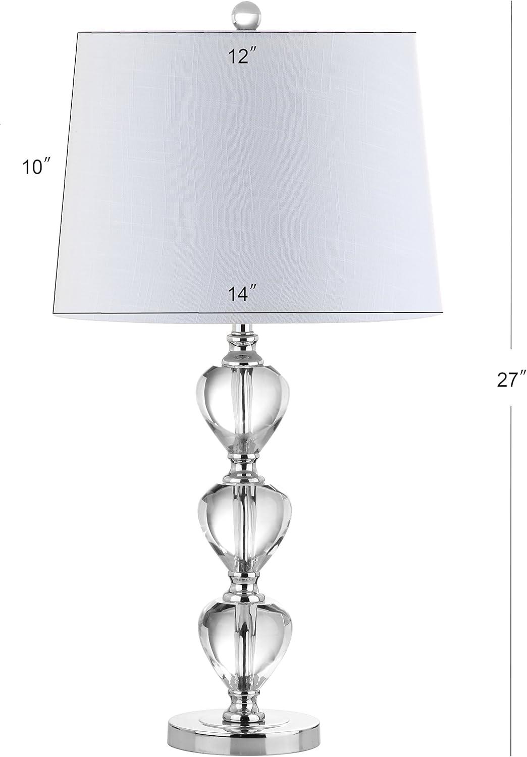 image:imageJONATHAN Y 27 ClearChrome Traditional Crystal LED Table Lamp Elegant Column Bedside Lamp for Living Room Bedroom White Linen Shade UL Listed LED Bulb Included JYL2042A