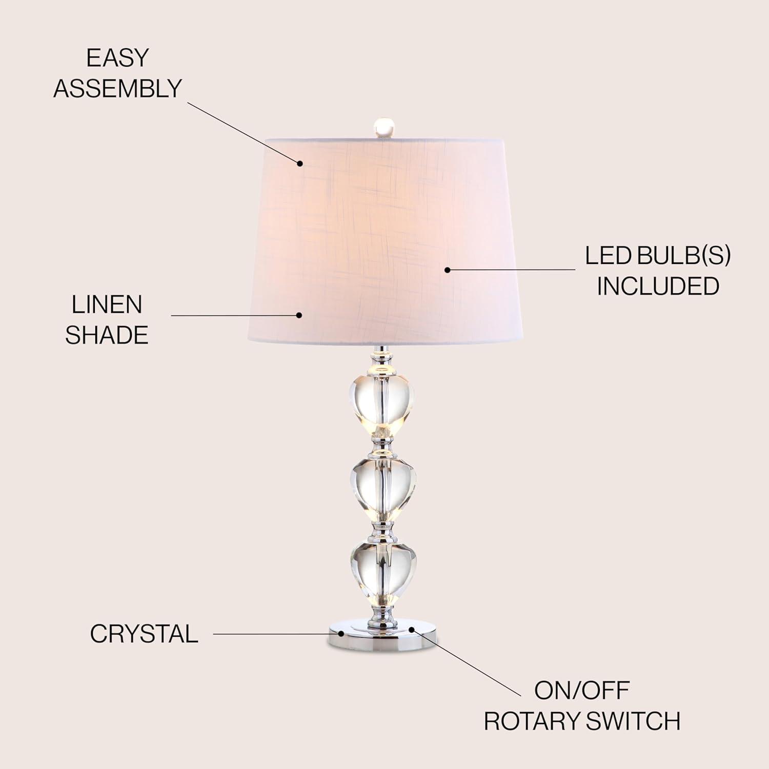 image:imageJONATHAN Y 27 ClearChrome Traditional Crystal LED Table Lamp Elegant Column Bedside Lamp for Living Room Bedroom White Linen Shade UL Listed LED Bulb Included JYL2042A