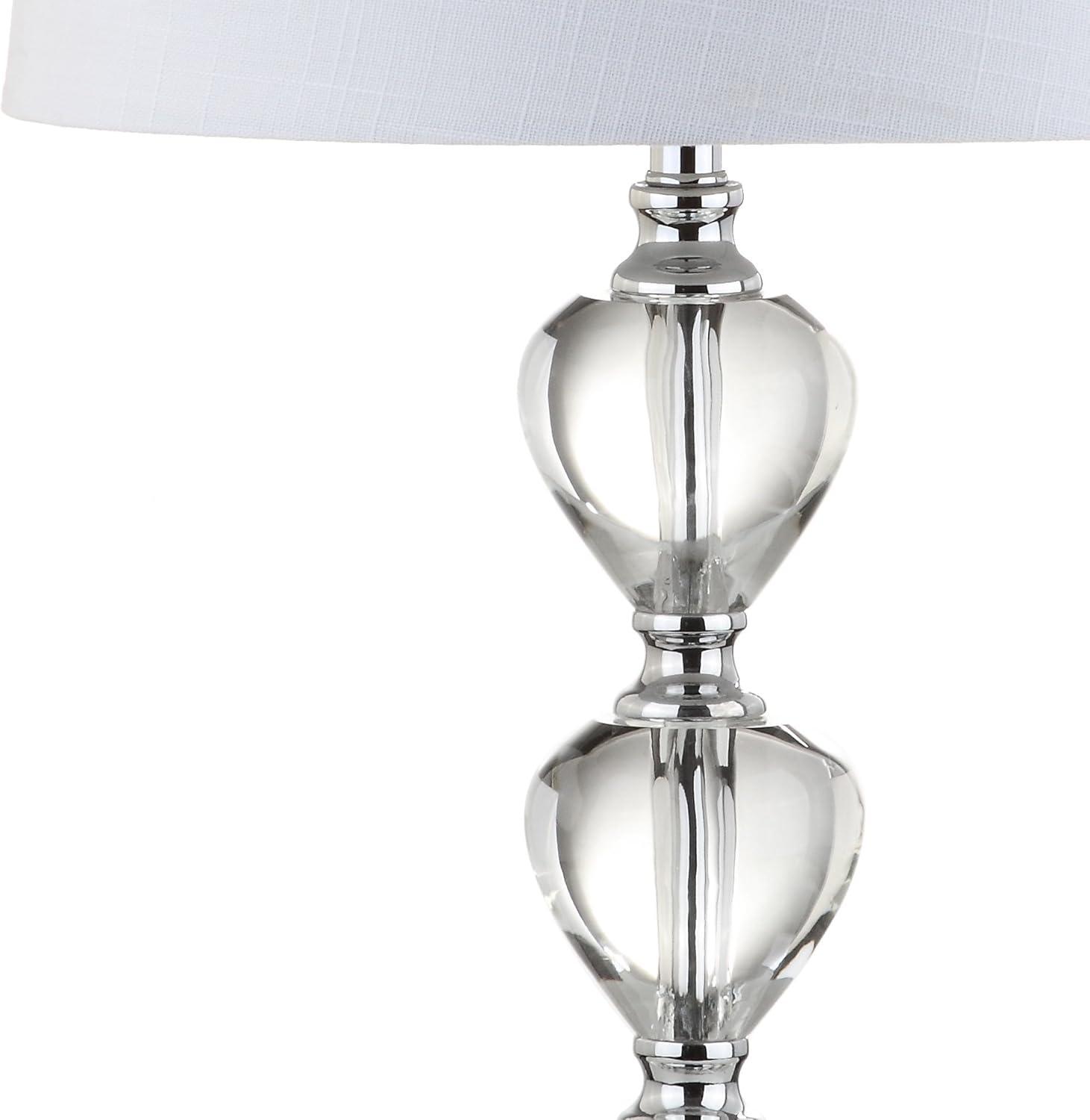 image:imageJONATHAN Y 27 ClearChrome Traditional Crystal LED Table Lamp Elegant Column Bedside Lamp for Living Room Bedroom White Linen Shade UL Listed LED Bulb Included JYL2042A