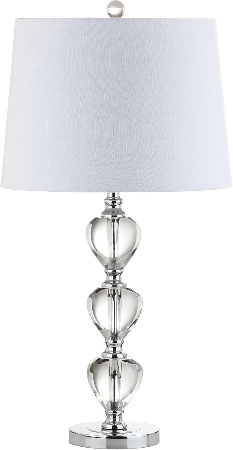 image:imageJONATHAN Y 27 ClearChrome Traditional Crystal LED Table Lamp Elegant Column Bedside Lamp for Living Room Bedroom White Linen Shade UL Listed LED Bulb Included JYL2042A