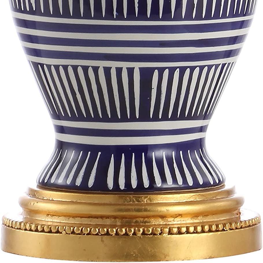 image:imageJONATHAN Y 27 NavyWhite Ceramic Modern Coastal Table Lamp Traditional Ginger Jar Design with Gold Leaf Accents and White Linen Empire Shade LED Bulb Included JYL6611A