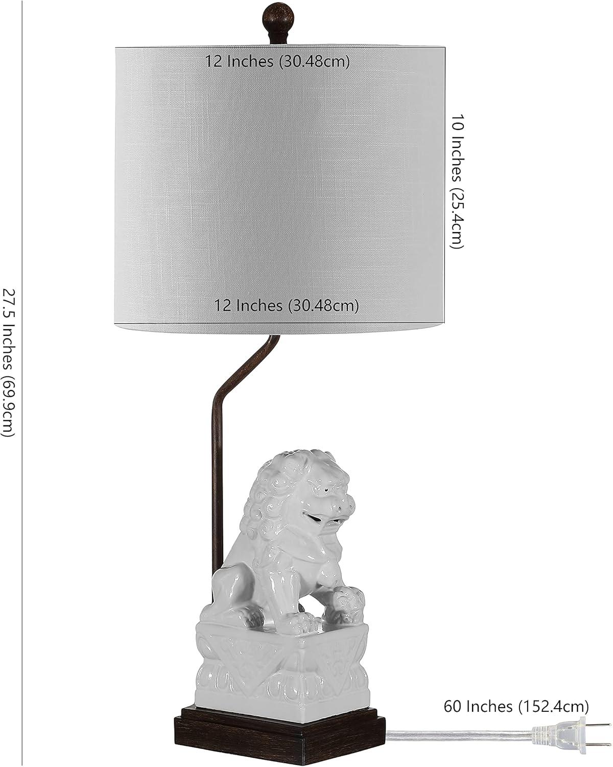 image:imageJONATHAN Y 275 White Guardian Lion Ceramic Table Lamp Classic Chinoiserie Hollywood Regency Nightstand Lamp with White Linen Shade for Living Room LED Bulb Included JYL4038A