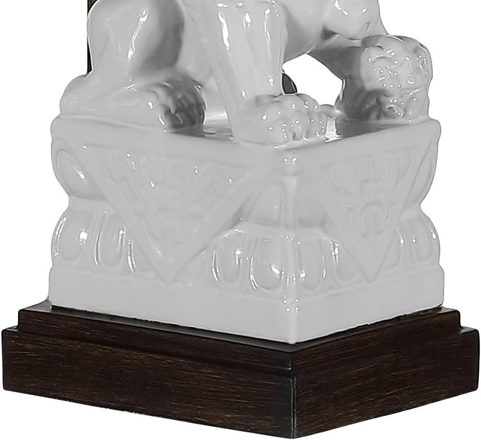 image:imageJONATHAN Y 275 White Guardian Lion Ceramic Table Lamp Classic Chinoiserie Hollywood Regency Nightstand Lamp with White Linen Shade for Living Room LED Bulb Included JYL4038A
