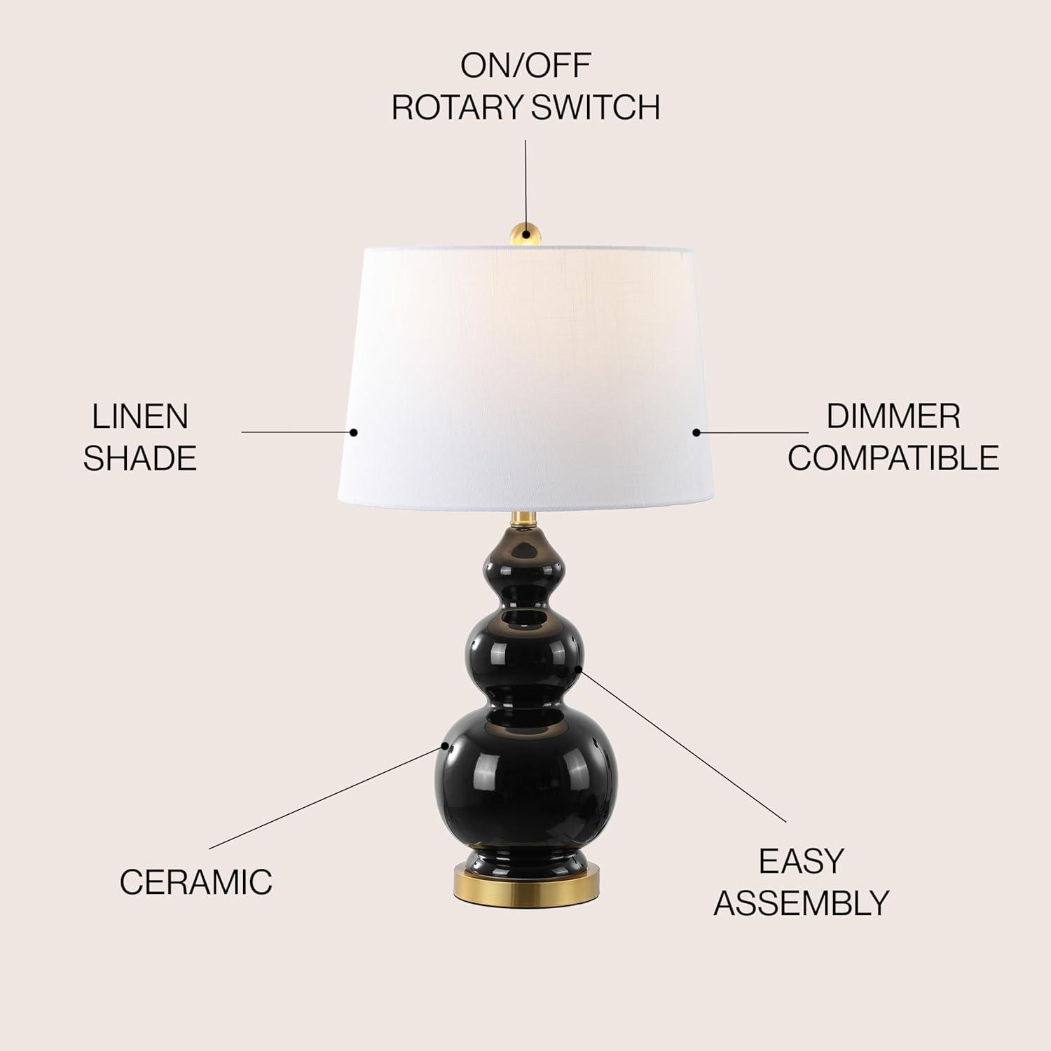 image:imageJONATHAN Y 275 WhiteBrass Gold Modern Ceramic Gourd Table Lamp for Living Room Large Bedside Nightstand Lamp for Bedroom White Linen Drum Shade LED Bulb Included JYL4023DBlack