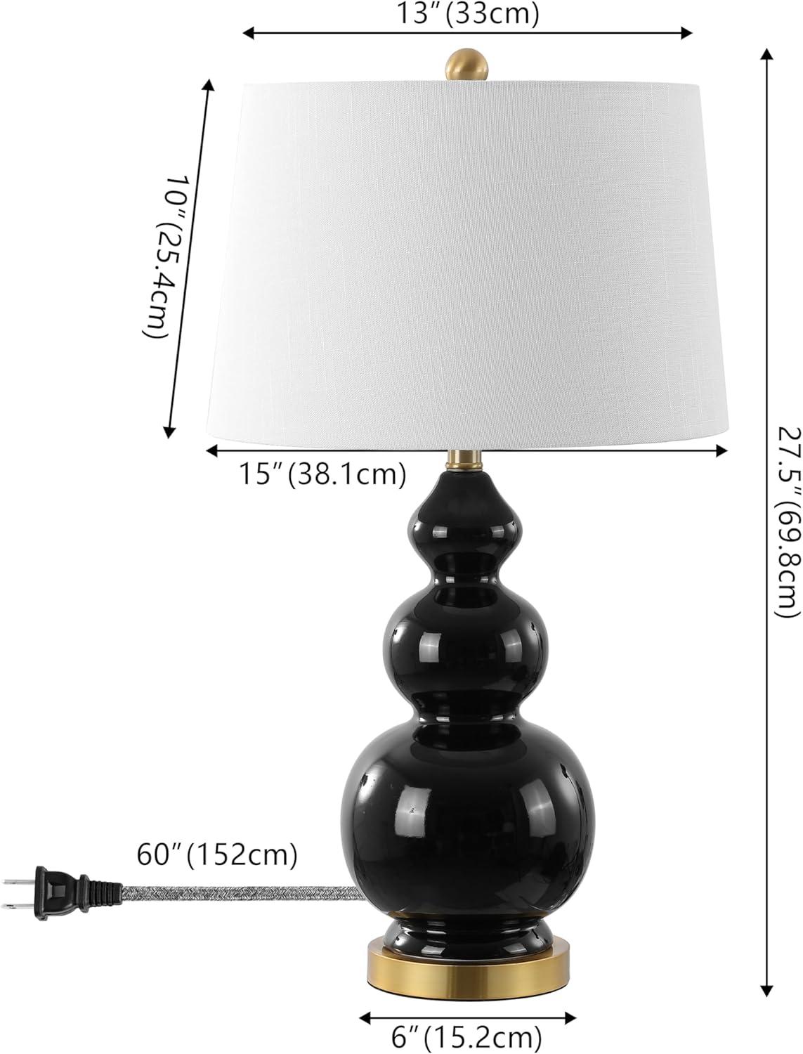 image:imageJONATHAN Y 275 WhiteBrass Gold Modern Ceramic Gourd Table Lamp for Living Room Large Bedside Nightstand Lamp for Bedroom White Linen Drum Shade LED Bulb Included JYL4023DBlack