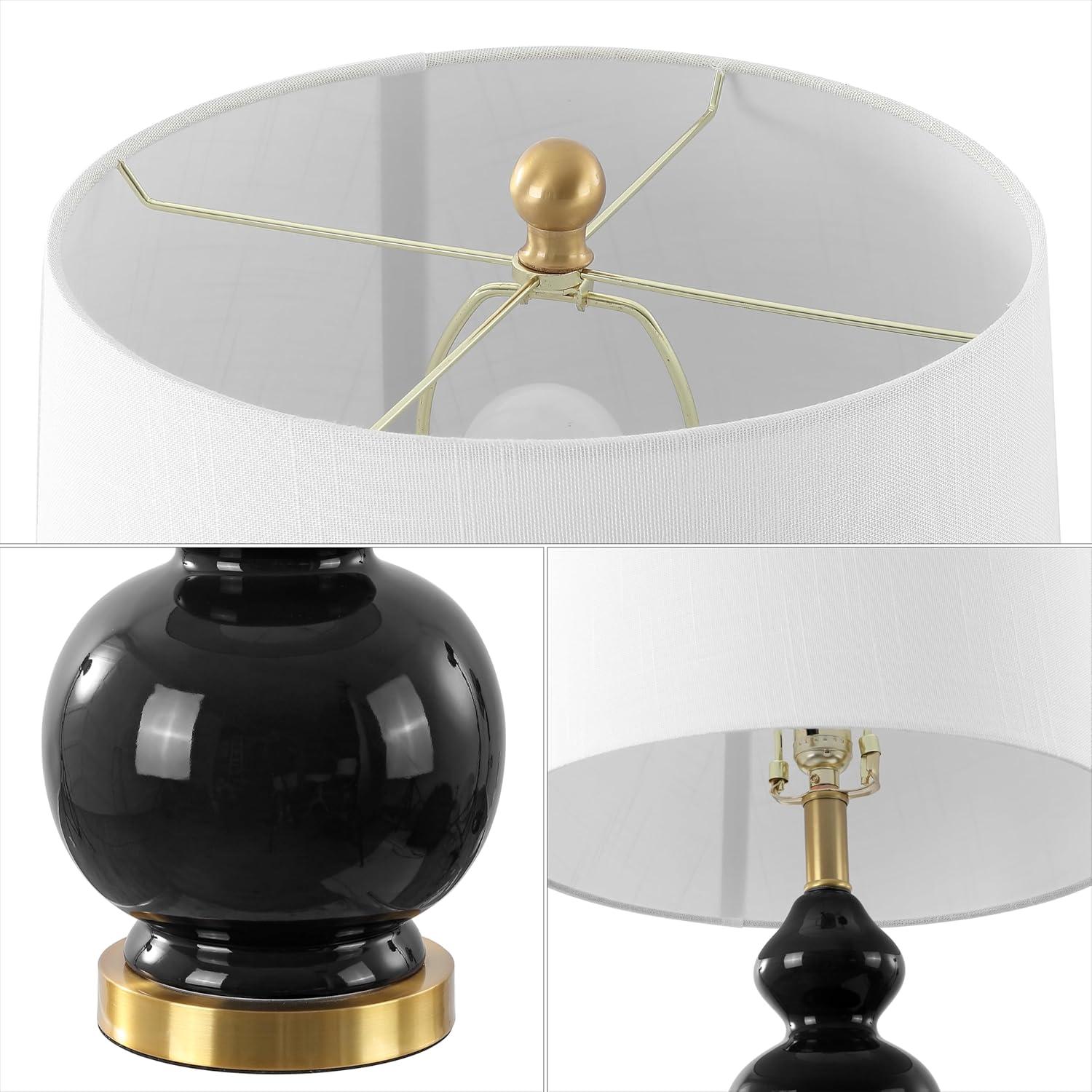 image:imageJONATHAN Y 275 WhiteBrass Gold Modern Ceramic Gourd Table Lamp for Living Room Large Bedside Nightstand Lamp for Bedroom White Linen Drum Shade LED Bulb Included JYL4023DBlack