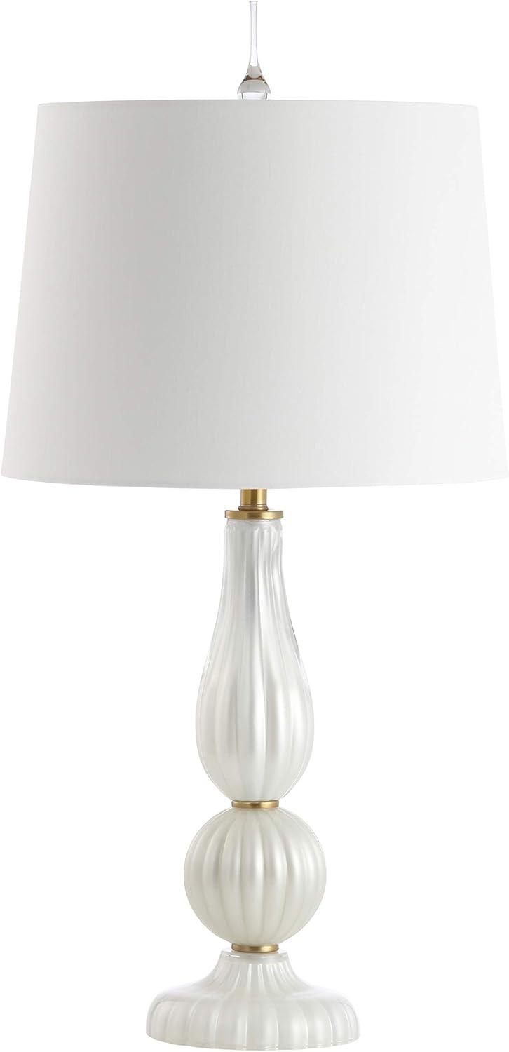 image:imageJONATHAN Y 28 Navy Modern Glass Table Lamp for Bedroom Living Room Decor White Faux Silk Shade Fluted Gourd Glam Design Brass Accents LED Bulb Included JYL2072BWhite Pearl