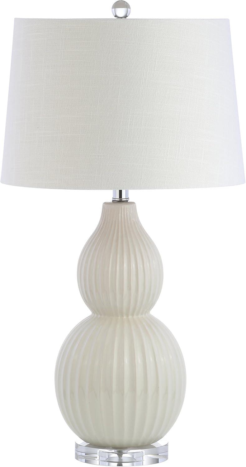 image:imageJONATHAN Y 2825 Light Olive Ceramic Table Lamp Modern Fluted Gourd Bedside Lamp for Living Room Bedroom White Linen Shade LED Bulb Included UL Listed JYL8019CCream