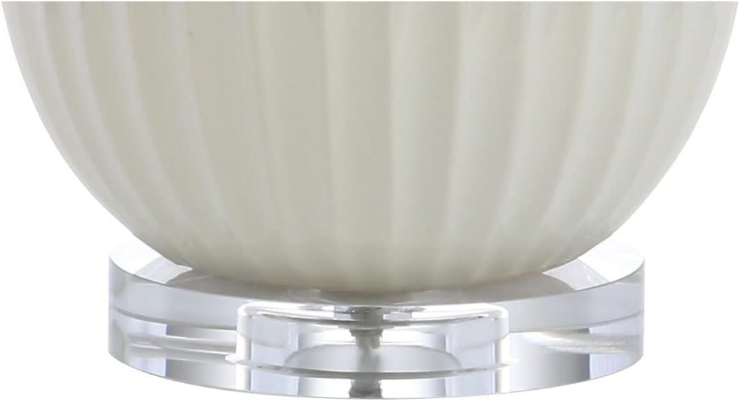 image:imageJONATHAN Y 2825 Light Olive Ceramic Table Lamp Modern Fluted Gourd Bedside Lamp for Living Room Bedroom White Linen Shade LED Bulb Included UL Listed JYL8019CCream
