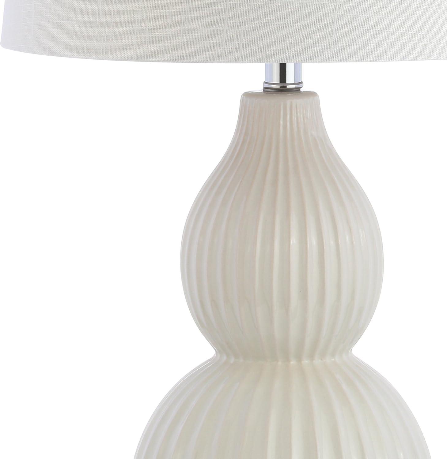 image:imageJONATHAN Y 2825 Light Olive Ceramic Table Lamp Modern Fluted Gourd Bedside Lamp for Living Room Bedroom White Linen Shade LED Bulb Included UL Listed JYL8019CCream