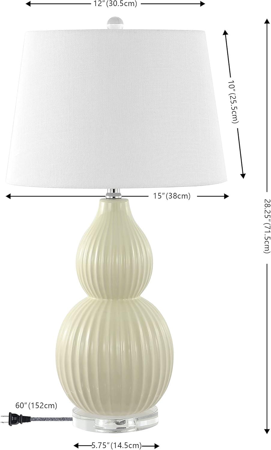 image:imageJONATHAN Y 2825 Light Olive Ceramic Table Lamp Modern Fluted Gourd Bedside Lamp for Living Room Bedroom White Linen Shade LED Bulb Included UL Listed JYL8019CLight Olive