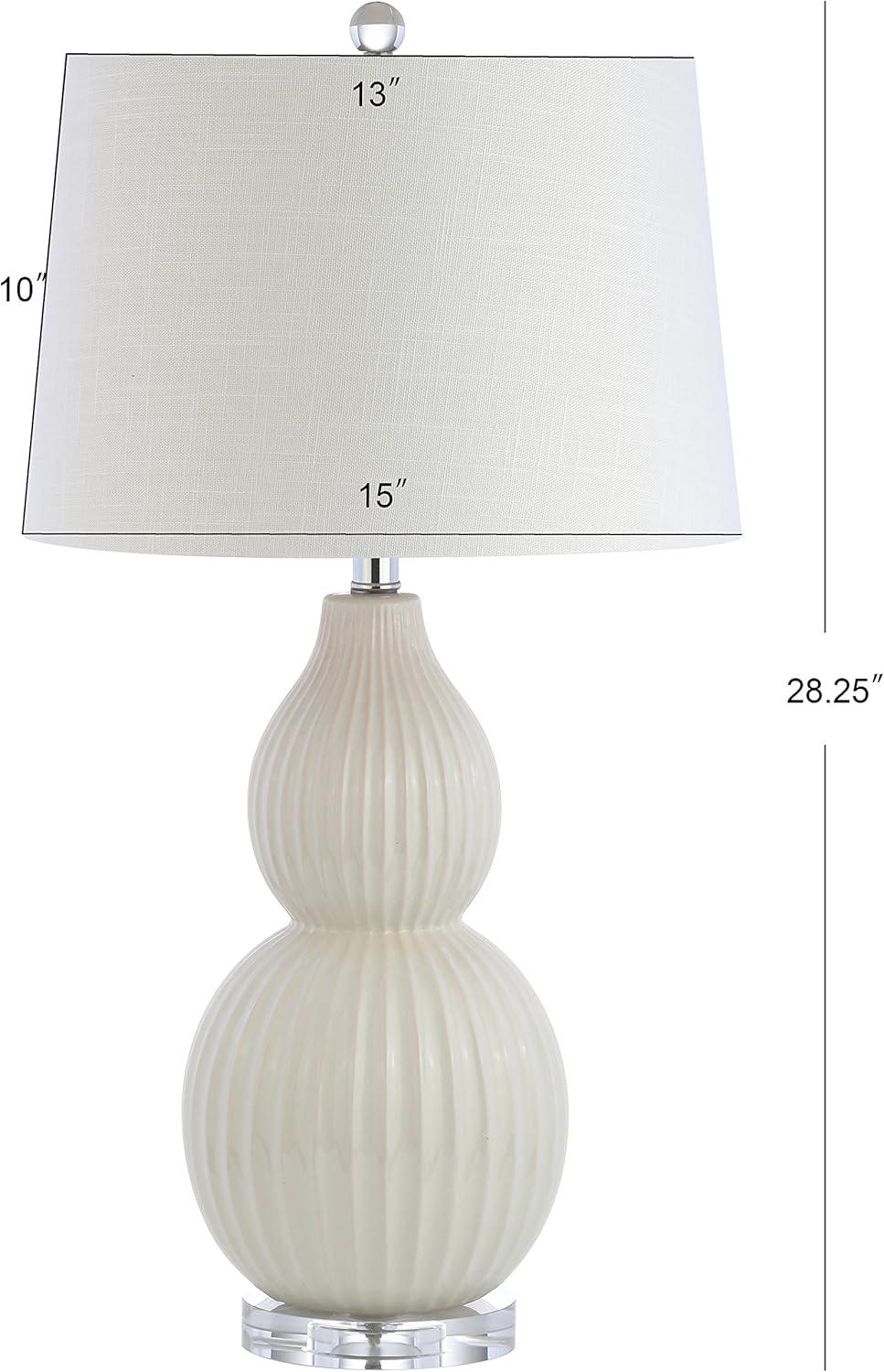 image:imageJONATHAN Y 2825 Light Olive Ceramic Table Lamp Modern Fluted Gourd Bedside Lamp for Living Room Bedroom White Linen Shade LED Bulb Included UL Listed JYL8019CCream