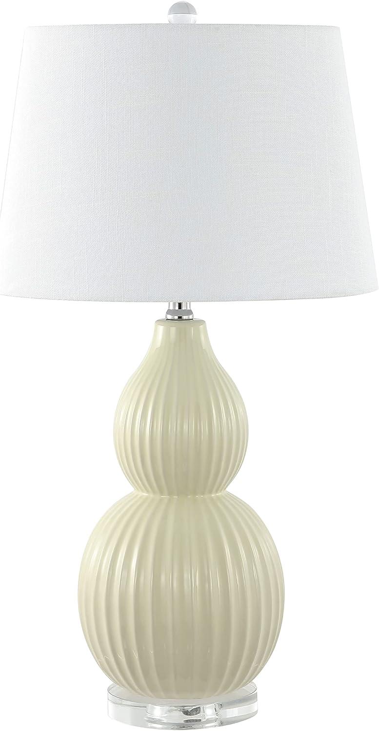 image:imageJONATHAN Y 2825 Light Olive Ceramic Table Lamp Modern Fluted Gourd Bedside Lamp for Living Room Bedroom White Linen Shade LED Bulb Included UL Listed JYL8019CLight Olive
