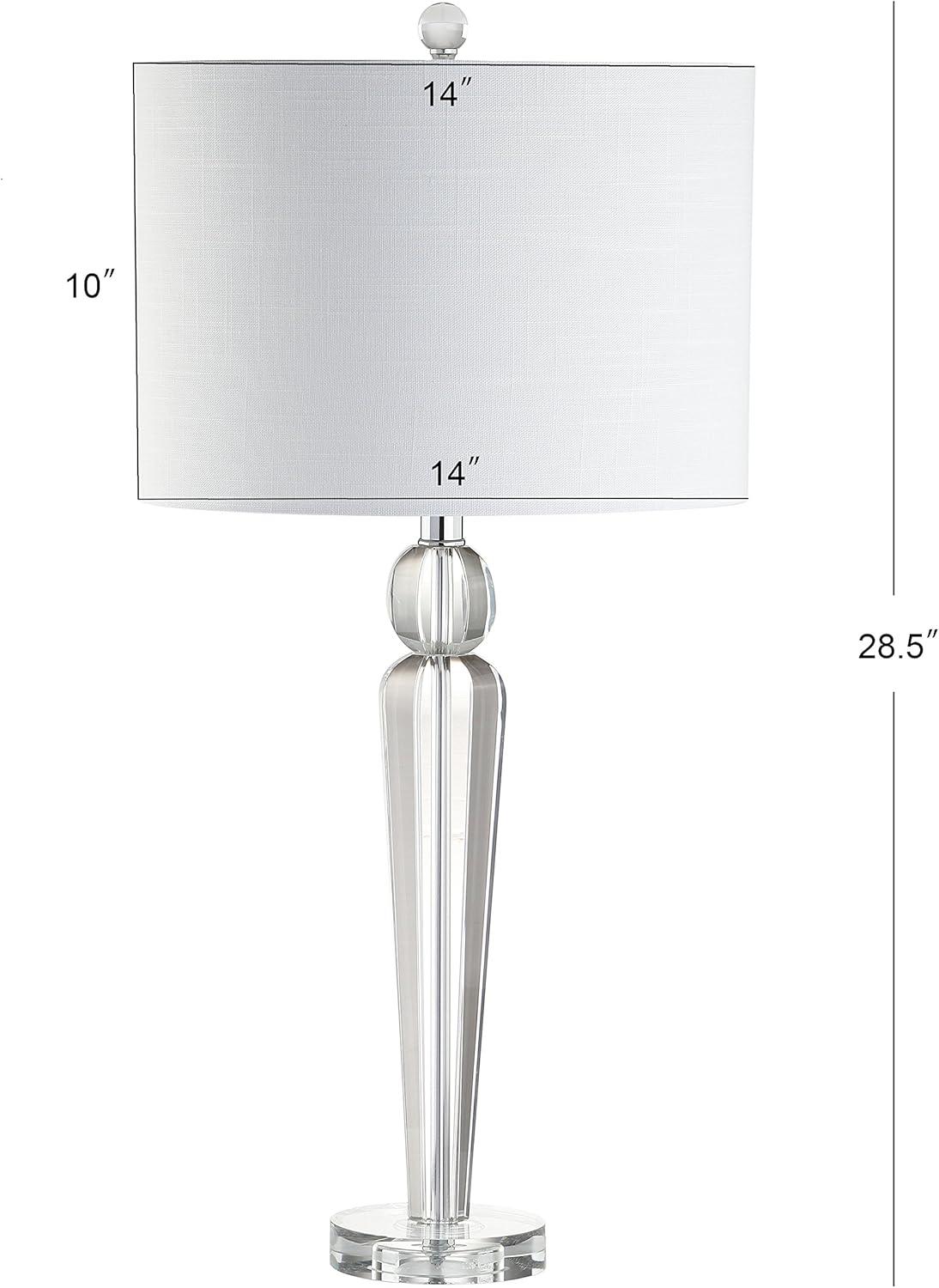 image:imageJONATHAN Y 285 Clear Crystal Table Lamp Modern Glam Column Lamp with White Linen Drum Shade for Living Room Bedroom Nightstand Chrome Finish LED Bulb Included JYL5018A