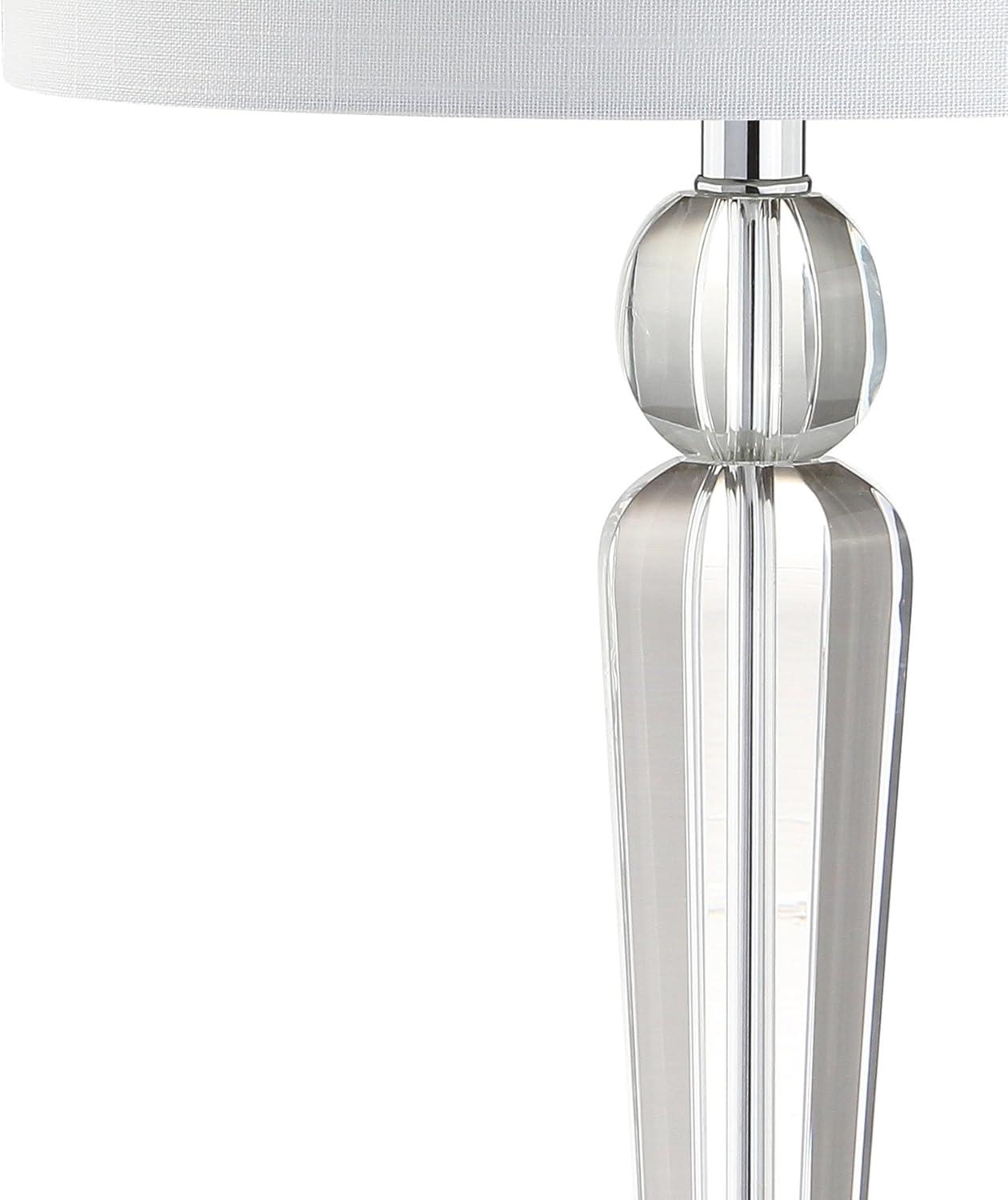 image:imageJONATHAN Y 285 Clear Crystal Table Lamp Modern Glam Column Lamp with White Linen Drum Shade for Living Room Bedroom Nightstand Chrome Finish LED Bulb Included JYL5018A