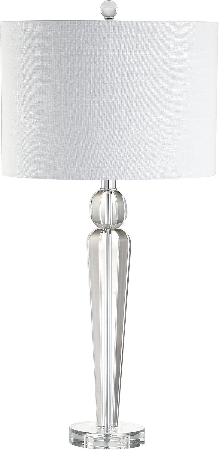 image:imageJONATHAN Y 285 Clear Crystal Table Lamp Modern Glam Column Lamp with White Linen Drum Shade for Living Room Bedroom Nightstand Chrome Finish LED Bulb Included JYL5018A