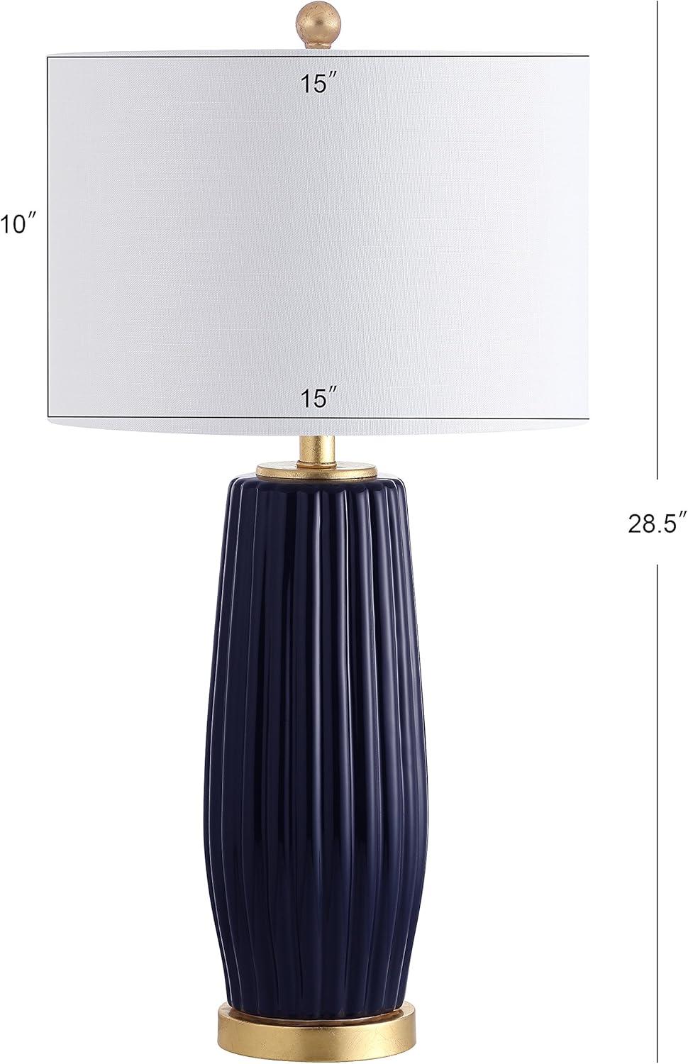 image:imageJONATHAN Y 285 Navy Blue Modern Ceramic Table Lamp for Living Room Bedroom Fluted Bedside Nightstand Lamp with White Linen Shade Gold Base LED Bulb Included JYL5045ANavy