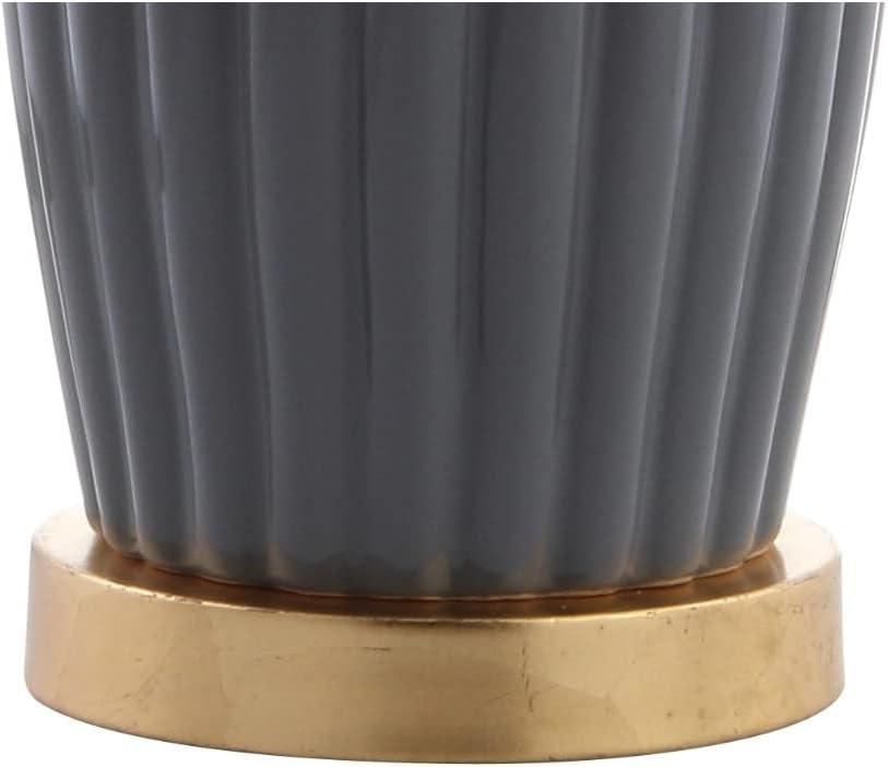 image:imageJONATHAN Y 285 Navy Blue Modern Ceramic Table Lamp for Living Room Bedroom Fluted Bedside Nightstand Lamp with White Linen Shade Gold Base LED Bulb Included JYL5045AGray