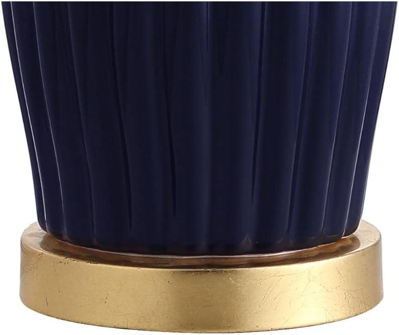 image:imageJONATHAN Y 285 Navy Blue Modern Ceramic Table Lamp for Living Room Bedroom Fluted Bedside Nightstand Lamp with White Linen Shade Gold Base LED Bulb Included JYL5045ANavy