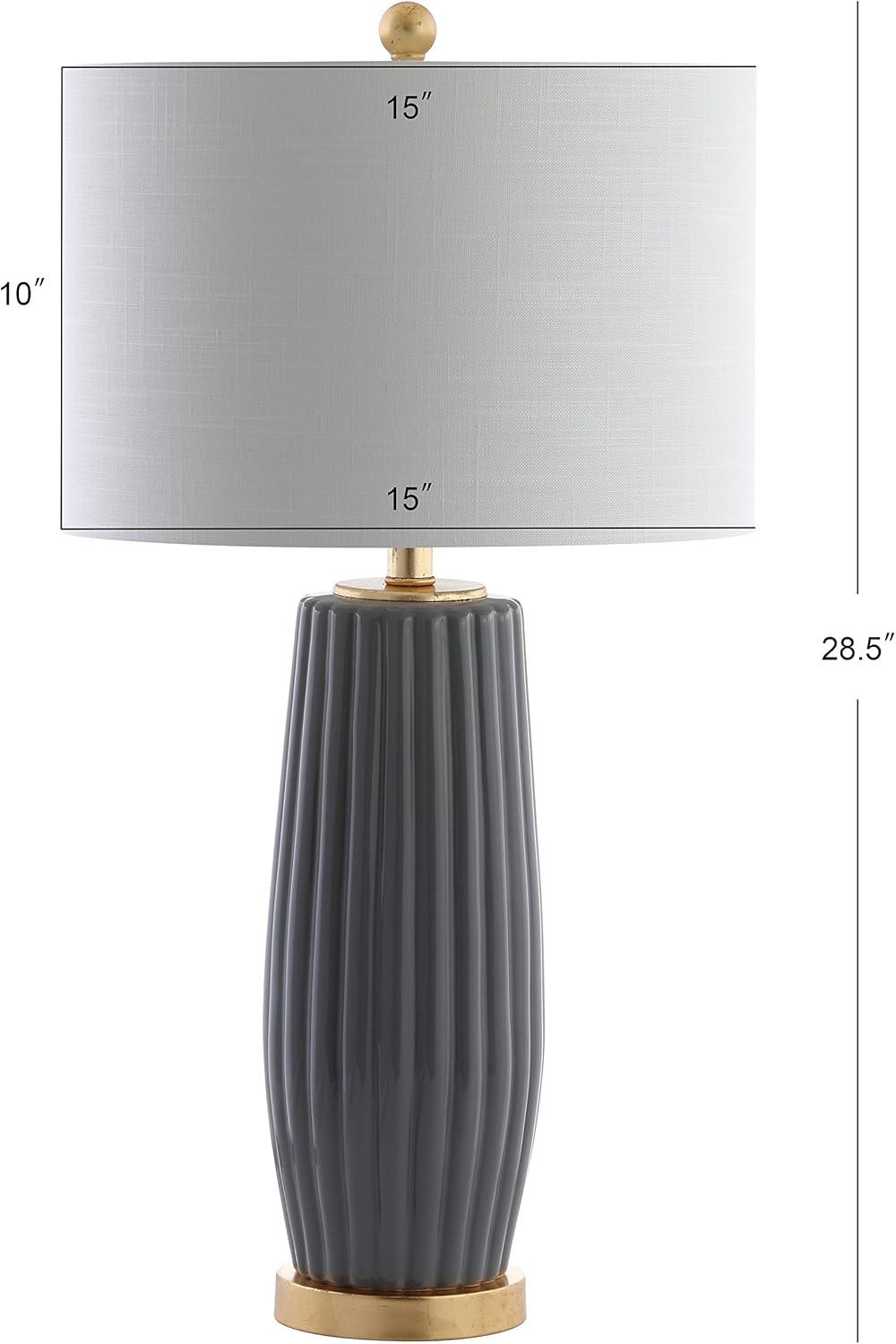 image:imageJONATHAN Y 285 Navy Blue Modern Ceramic Table Lamp for Living Room Bedroom Fluted Bedside Nightstand Lamp with White Linen Shade Gold Base LED Bulb Included JYL5045AGray