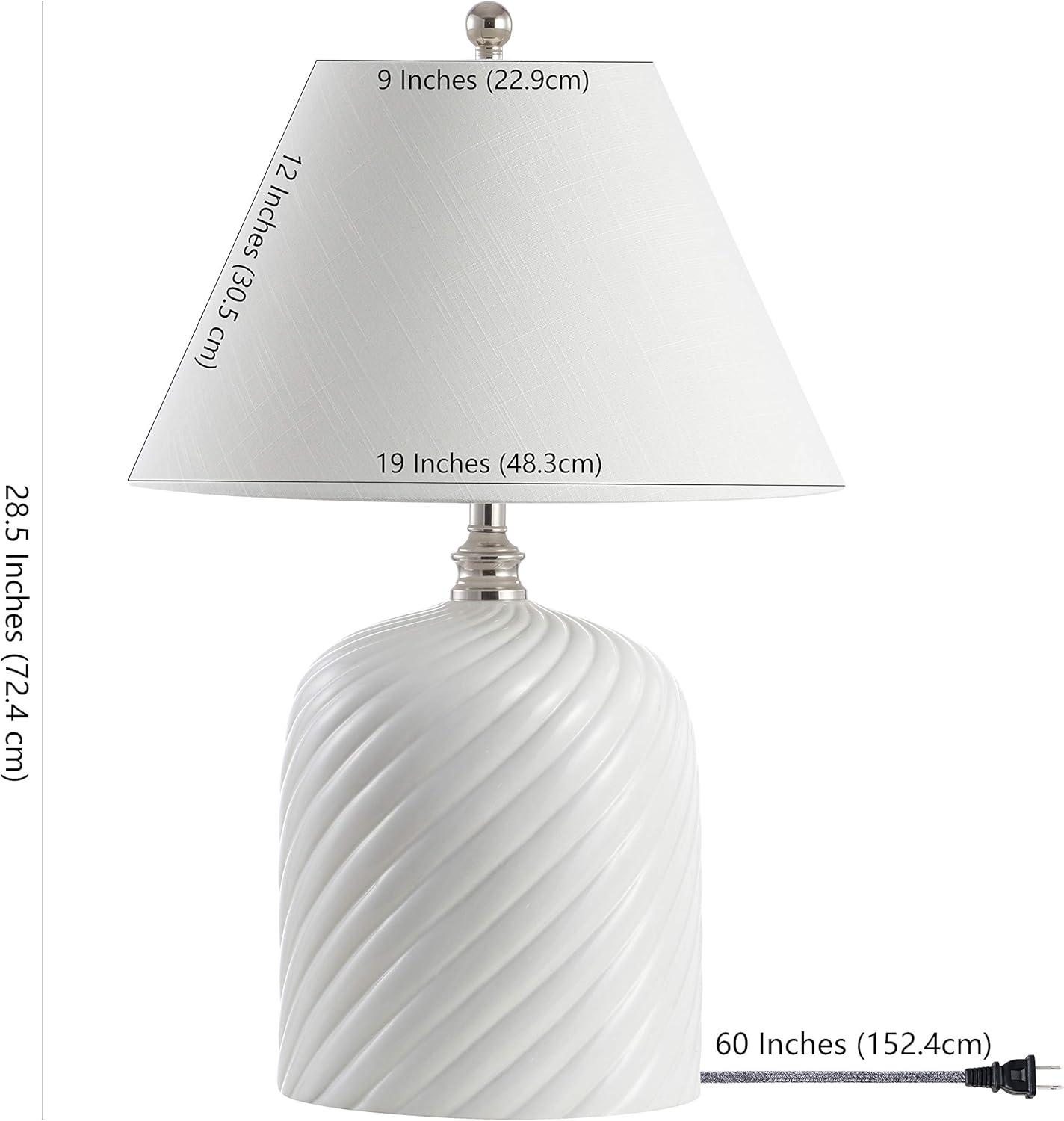 image:imageJONATHAN Y 285 White Ceramic Serge Swirl Table Lamp Bohemian Glam Bedside Lamp for Living Room Bedroom White Linen Empire Shade UL Listed LED Bulb Included JYL6616A