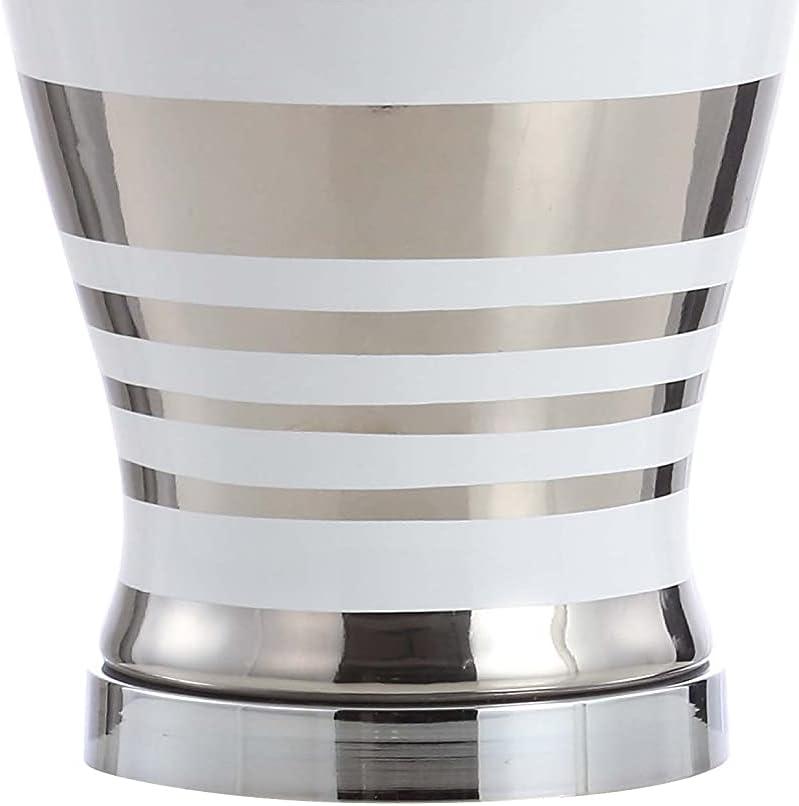 image:imageJONATHAN Y 2875 SilverWhite Striped Ceramic Modern LED Table Lamp Glam Hollywood Regency Bedside Lamp for Living Room Bedroom White Linen Shade LED Bulb Included JYL6603A