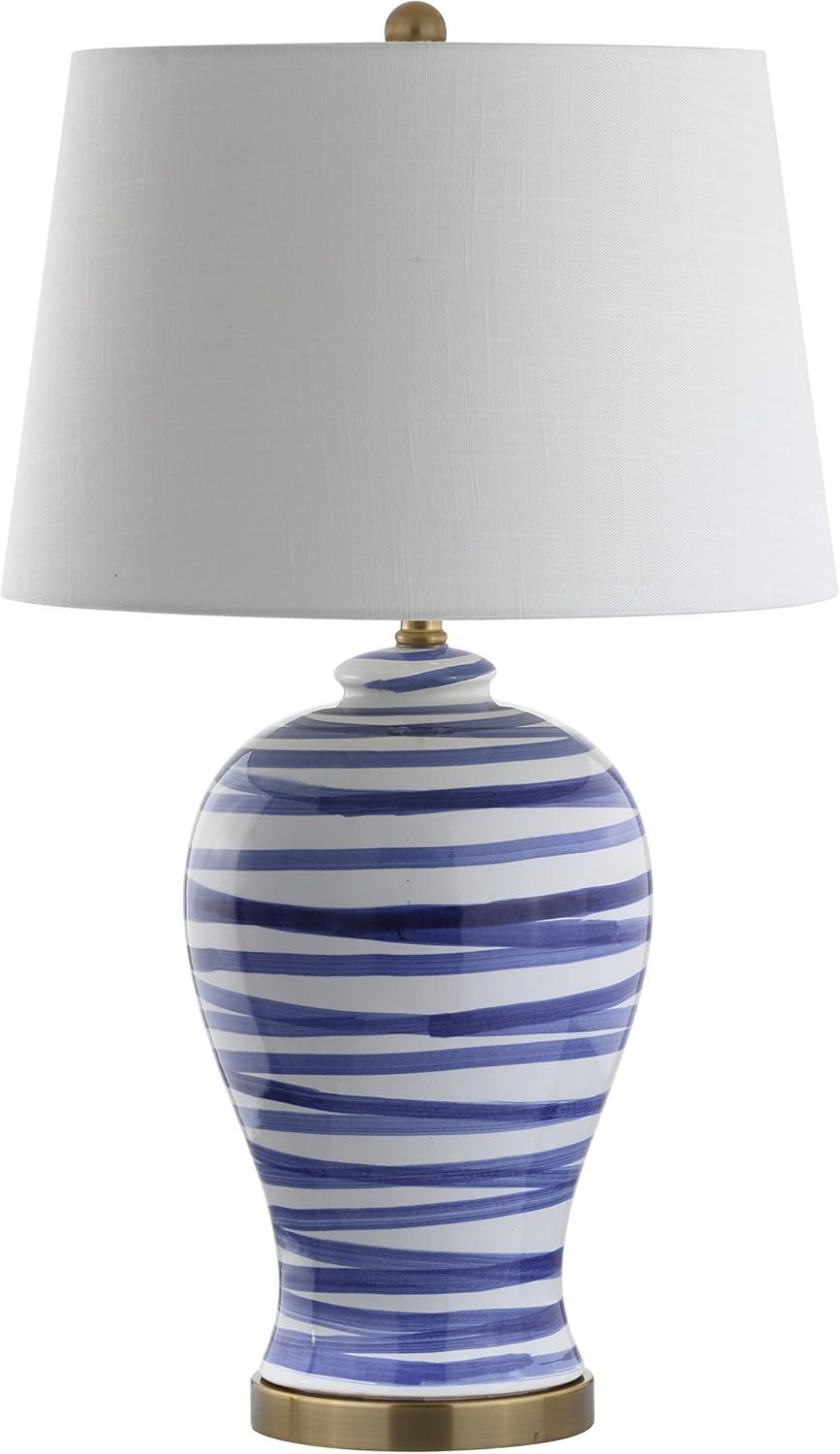 image:imageJONATHAN Y 29 BrownWhite Ceramic Table Lamp for Living Room Bedroom Office Modern Coastal Bedside Lamp with White Linen Shade Traditional Nightstand Lamp LED Bulb JYL3016BBlueWhite
