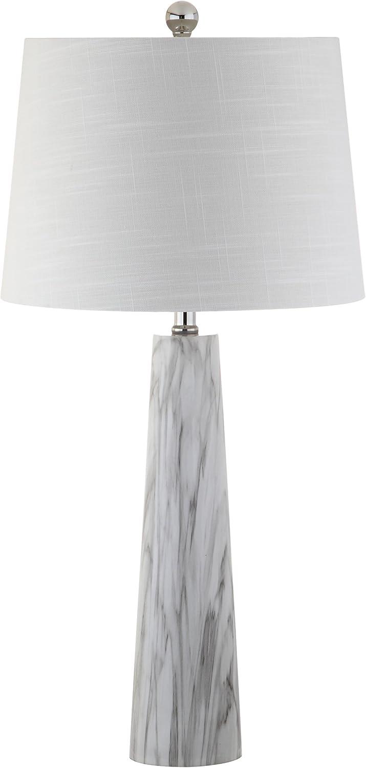 image:imageJONATHAN Y 29 WhiteBlack Faux Marble Resin Table Lamp Modern Glam Bedside Nightstand Lamp for Living Room White Linen Drum Shade UL Listed LED Bulb Included JYL1002A