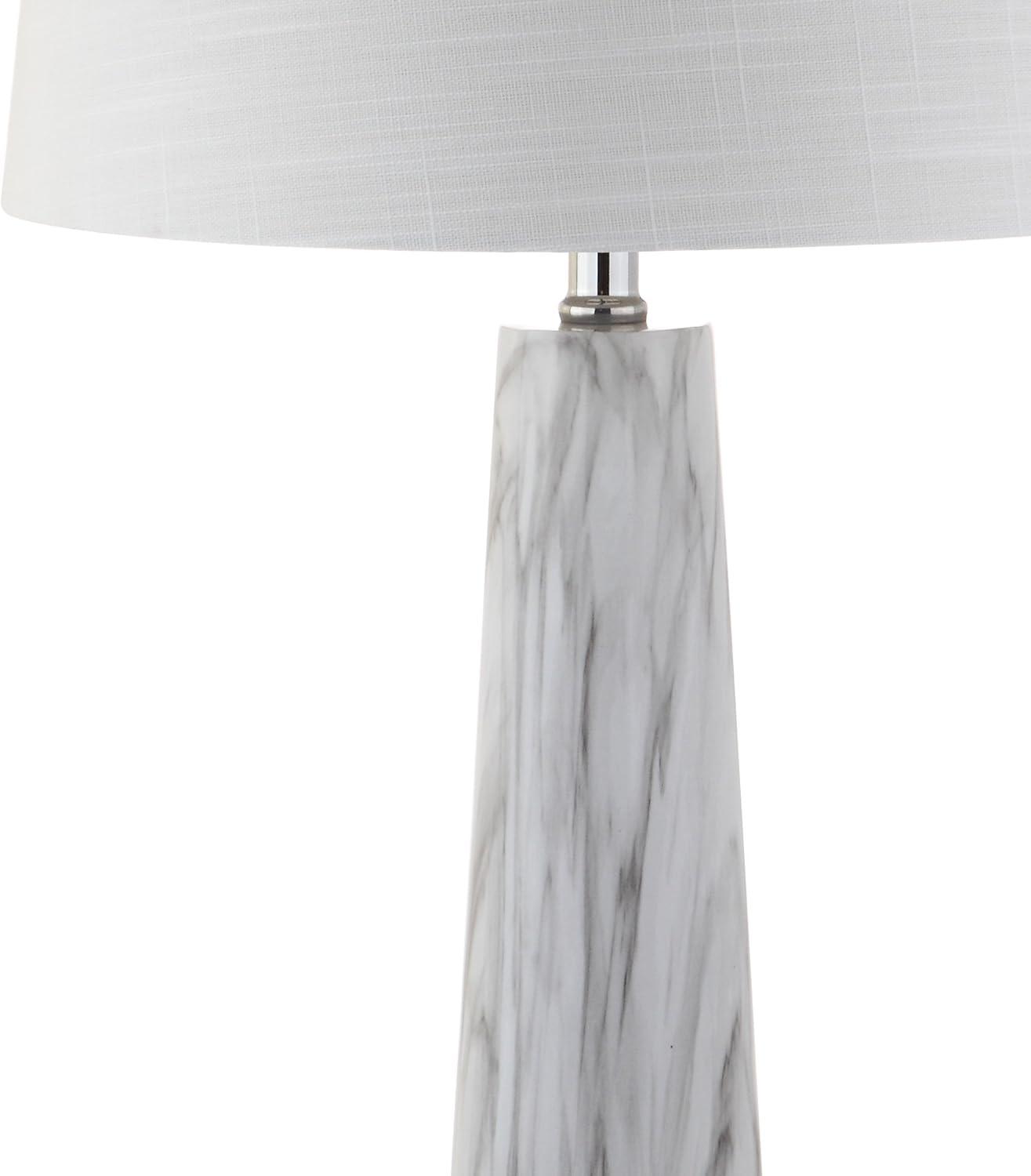 image:imageJONATHAN Y 29 WhiteBlack Faux Marble Resin Table Lamp Modern Glam Bedside Nightstand Lamp for Living Room White Linen Drum Shade UL Listed LED Bulb Included JYL1002A