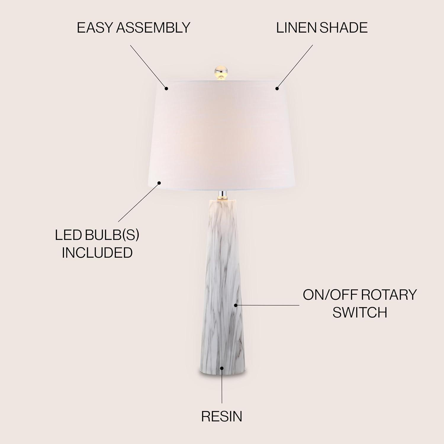 image:imageJONATHAN Y 29 WhiteBlack Faux Marble Resin Table Lamp Modern Glam Bedside Nightstand Lamp for Living Room White Linen Drum Shade UL Listed LED Bulb Included JYL1002A