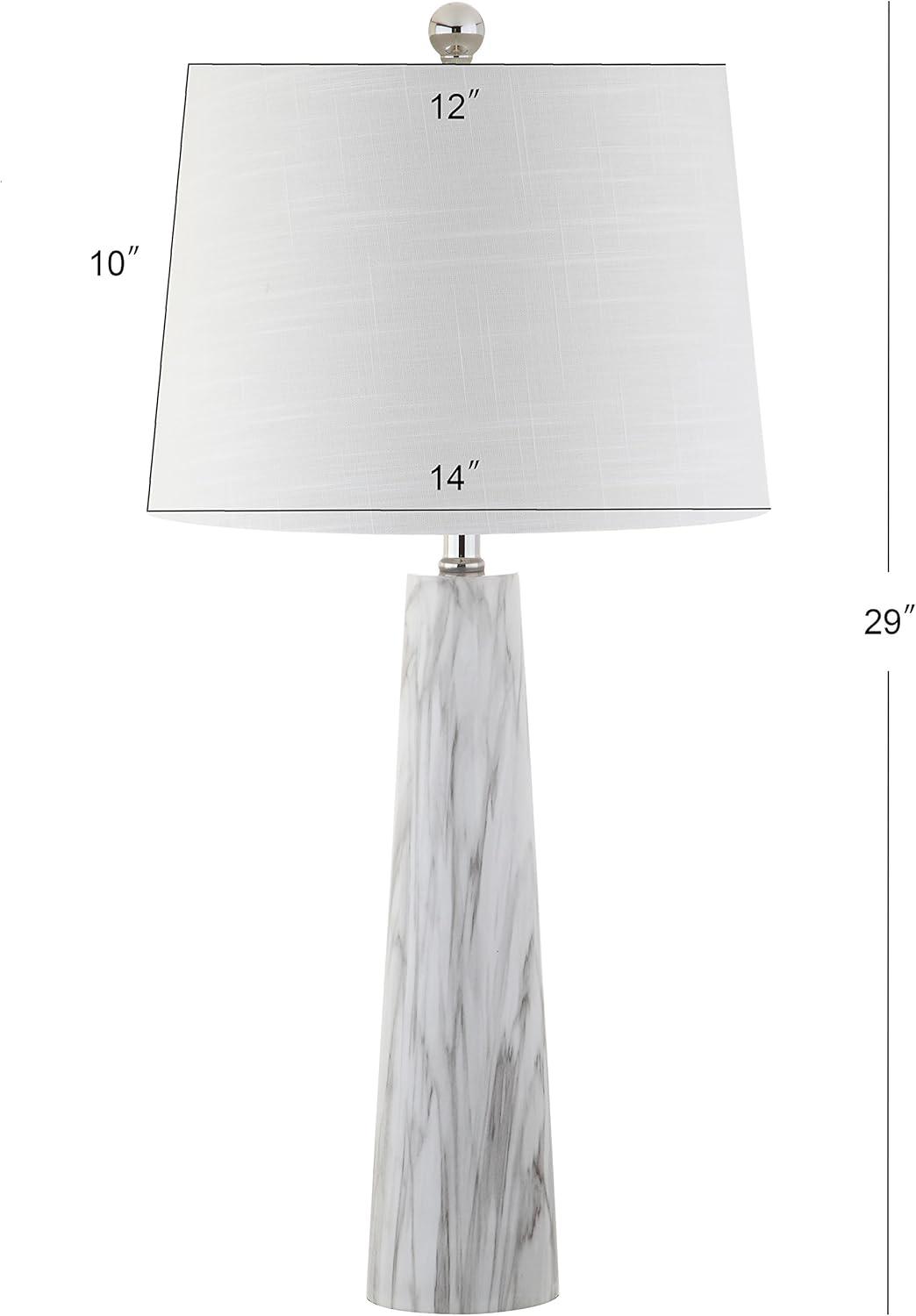 image:imageJONATHAN Y 29 WhiteBlack Faux Marble Resin Table Lamp Modern Glam Bedside Nightstand Lamp for Living Room White Linen Drum Shade UL Listed LED Bulb Included JYL1002A