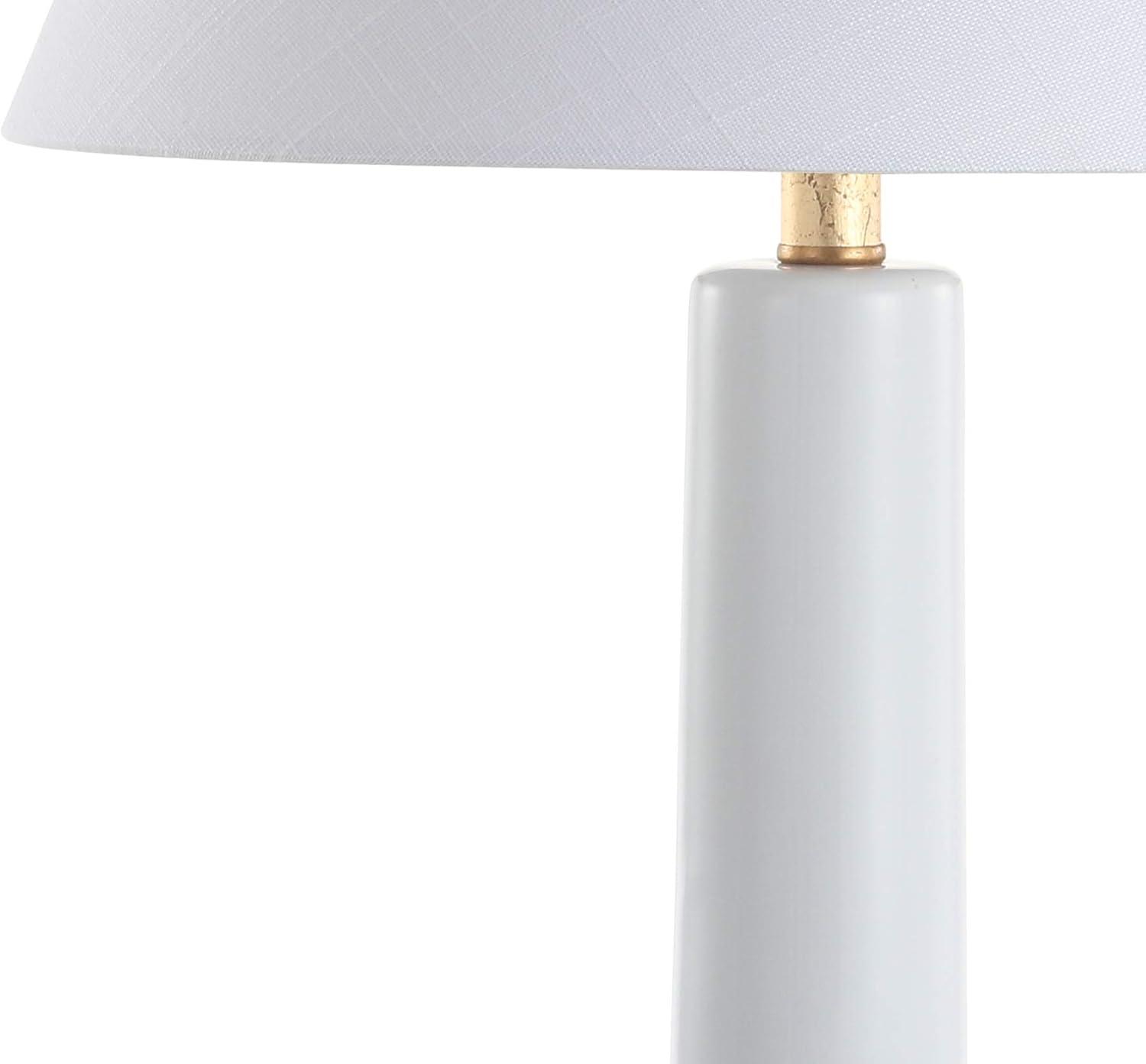 image:imageJONATHAN Y 29 WhiteBrass Ceramic Table Lamp for Bedroom White Linen Shade MidCentury Modern Gourd Bedside Lamp for Living Room LED Bulb Included JYL6207BWhite