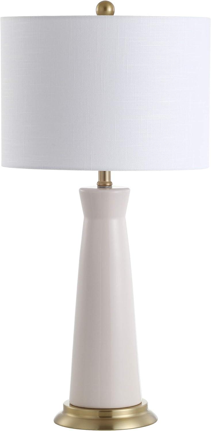 image:imageJONATHAN Y 29 WhiteBrass Gold Modern Ceramic Column Table Lamp with Brass Gold Base Elegant Bedside Lamp for Living Room Bedroom Nightstand White Linen Shade LED Bulb Included JYL3046BCream