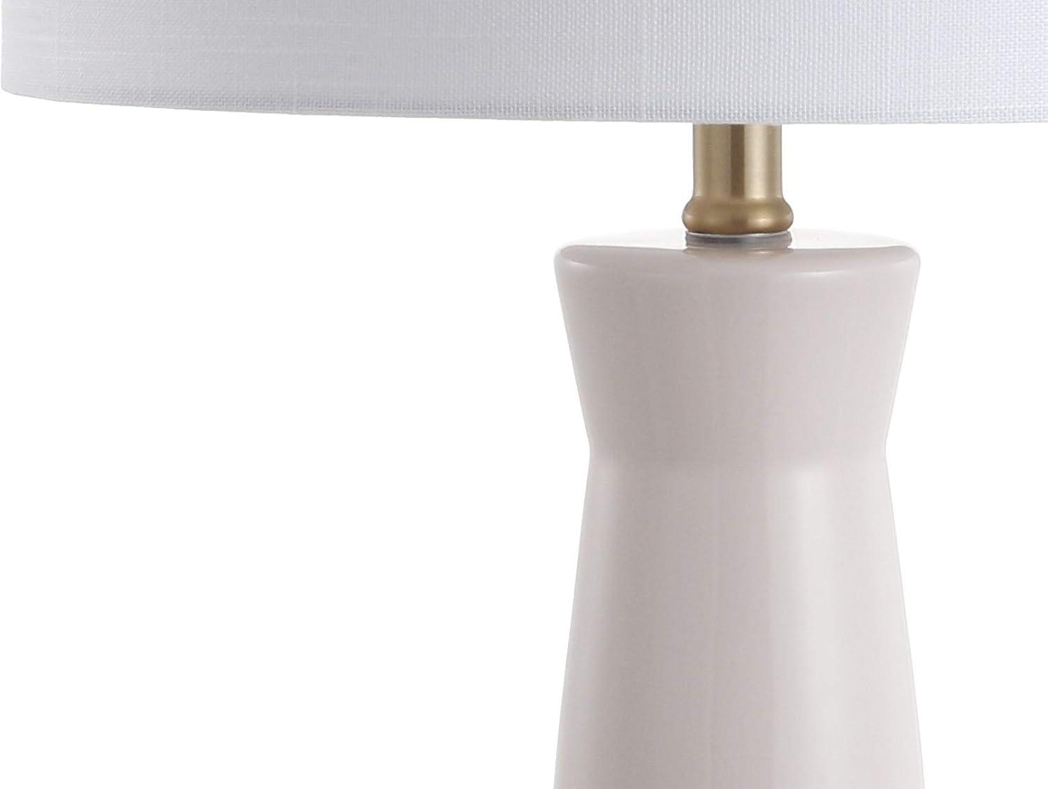 image:imageJONATHAN Y 29 WhiteBrass Gold Modern Ceramic Column Table Lamp with Brass Gold Base Elegant Bedside Lamp for Living Room Bedroom Nightstand White Linen Shade LED Bulb Included JYL3046BCream