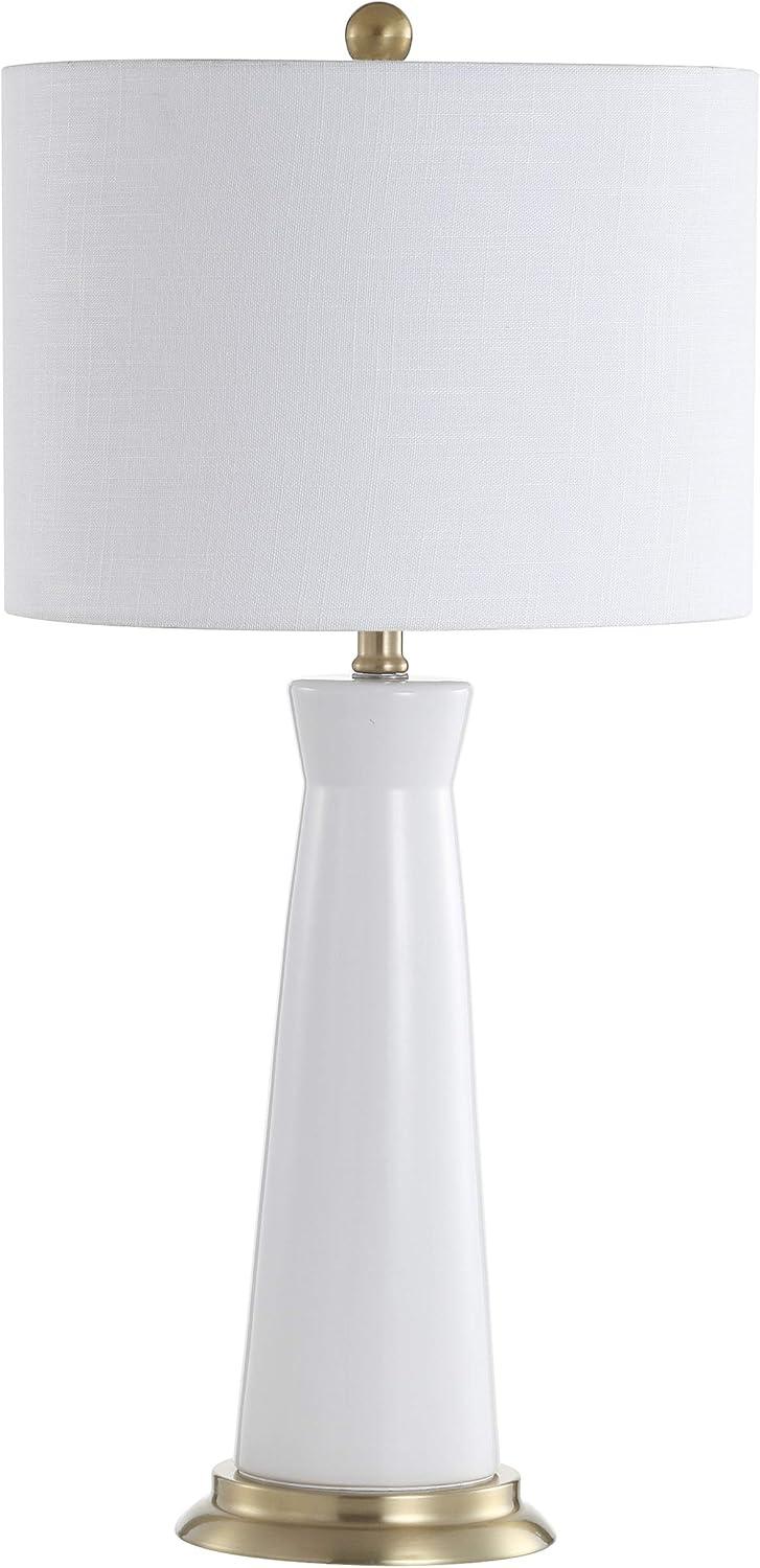 image:imageJONATHAN Y 29 WhiteBrass Gold Modern Ceramic Column Table Lamp with Brass Gold Base Elegant Bedside Lamp for Living Room Bedroom Nightstand White Linen Shade LED Bulb Included JYL3046BWhiteBrass Gold
