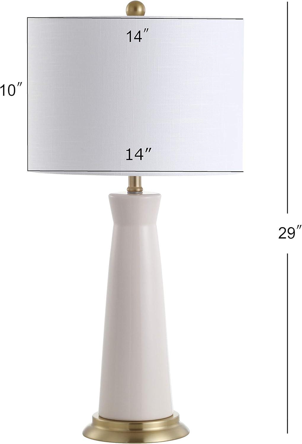 image:imageJONATHAN Y 29 WhiteBrass Gold Modern Ceramic Column Table Lamp with Brass Gold Base Elegant Bedside Lamp for Living Room Bedroom Nightstand White Linen Shade LED Bulb Included JYL3046BCream