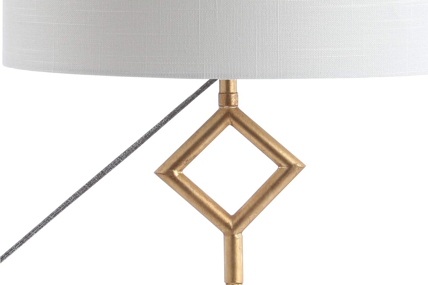 image:imageJONATHAN Y 295 Gold Modern Geometric Table Lamp with Marble Base Glam Diamante Metal Diamond Silhouette Lamp for Bedroom Living Room White Linen Shade LED Bulb Included JYL1080A