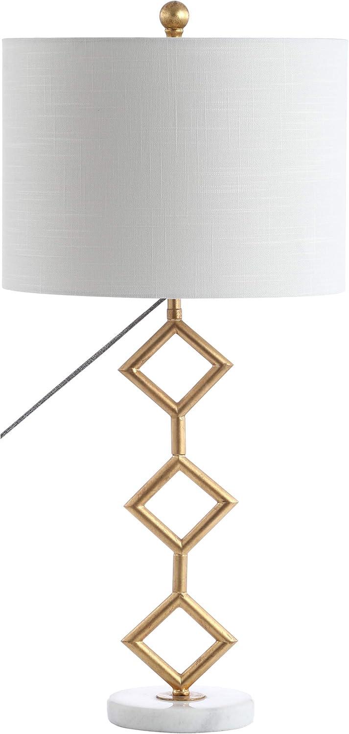 image:imageJONATHAN Y 295 Gold Modern Geometric Table Lamp with Marble Base Glam Diamante Metal Diamond Silhouette Lamp for Bedroom Living Room White Linen Shade LED Bulb Included JYL1080A