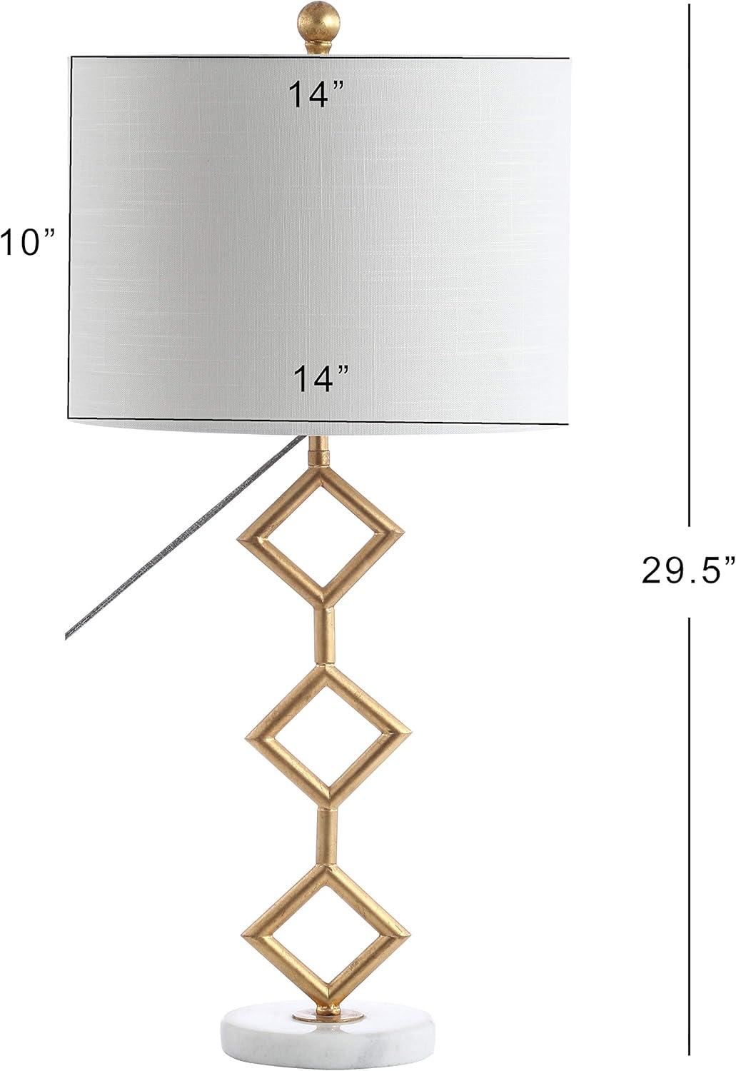 image:imageJONATHAN Y 295 Gold Modern Geometric Table Lamp with Marble Base Glam Diamante Metal Diamond Silhouette Lamp for Bedroom Living Room White Linen Shade LED Bulb Included JYL1080A