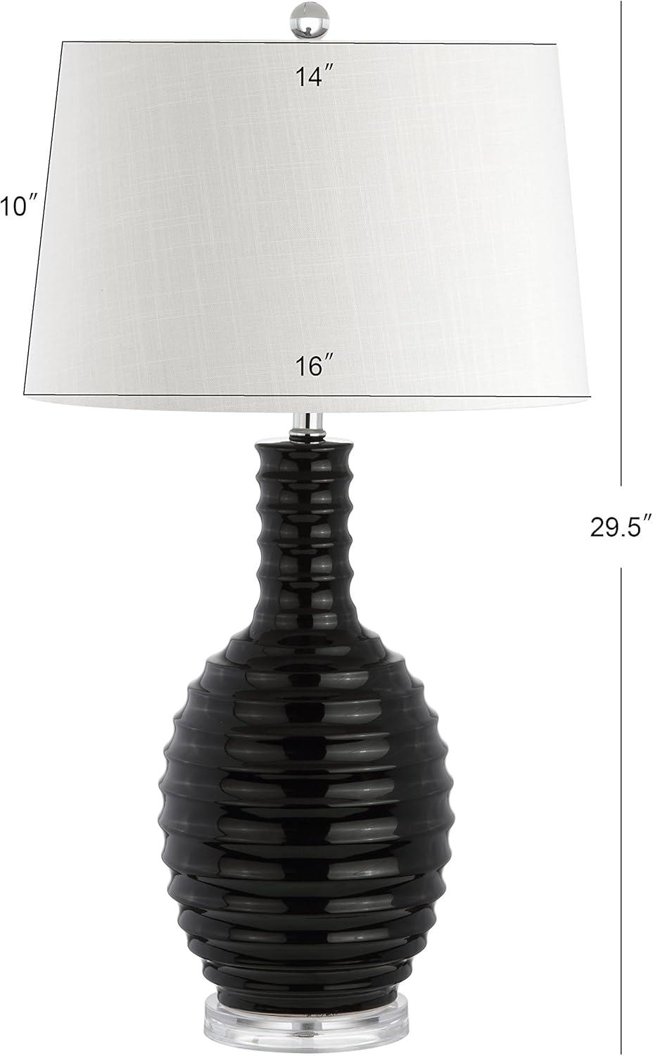 image:imageJONATHAN Y 295 White Ceramic LED Table Lamp for Living Room Bedroom Decor Modern Ribbed Sculptural Design with White Linen Shade Large Bedside Nightstand Lamp JYL8020ABlack
