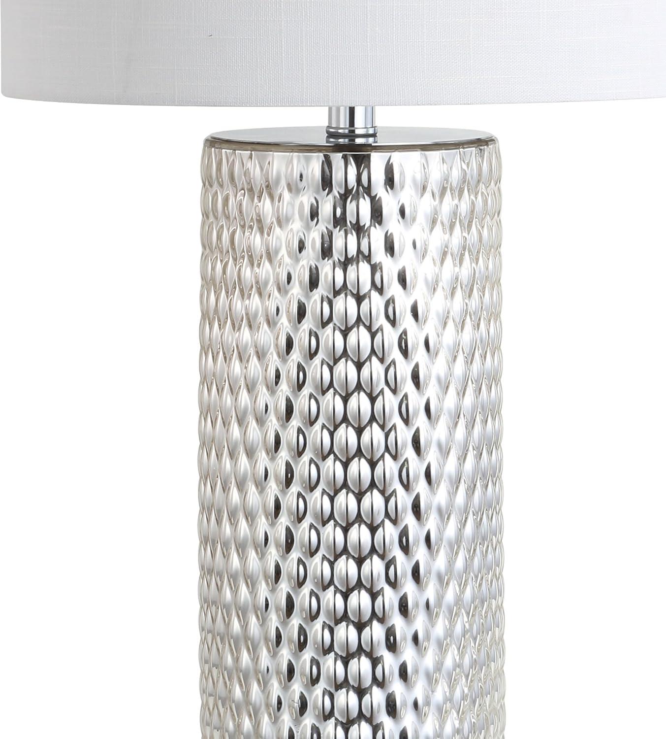 image:imageJONATHAN Y 30 Silver Isabella Studded Glass Table Lamp Contemporary Glam Silver Leaf Base with White Linen Drum Shade for Bedroom Living Room LED Bulb Included JYL1013A