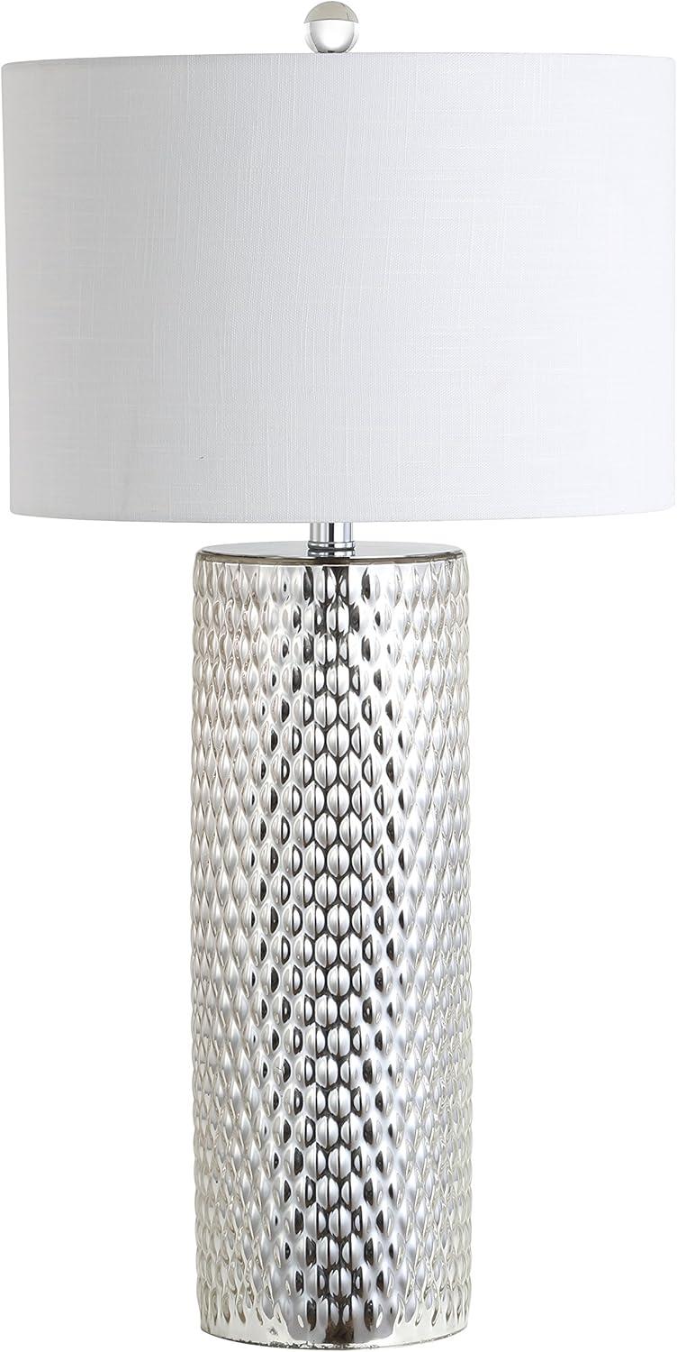 image:imageJONATHAN Y 30 Silver Isabella Studded Glass Table Lamp Contemporary Glam Silver Leaf Base with White Linen Drum Shade for Bedroom Living Room LED Bulb Included JYL1013A