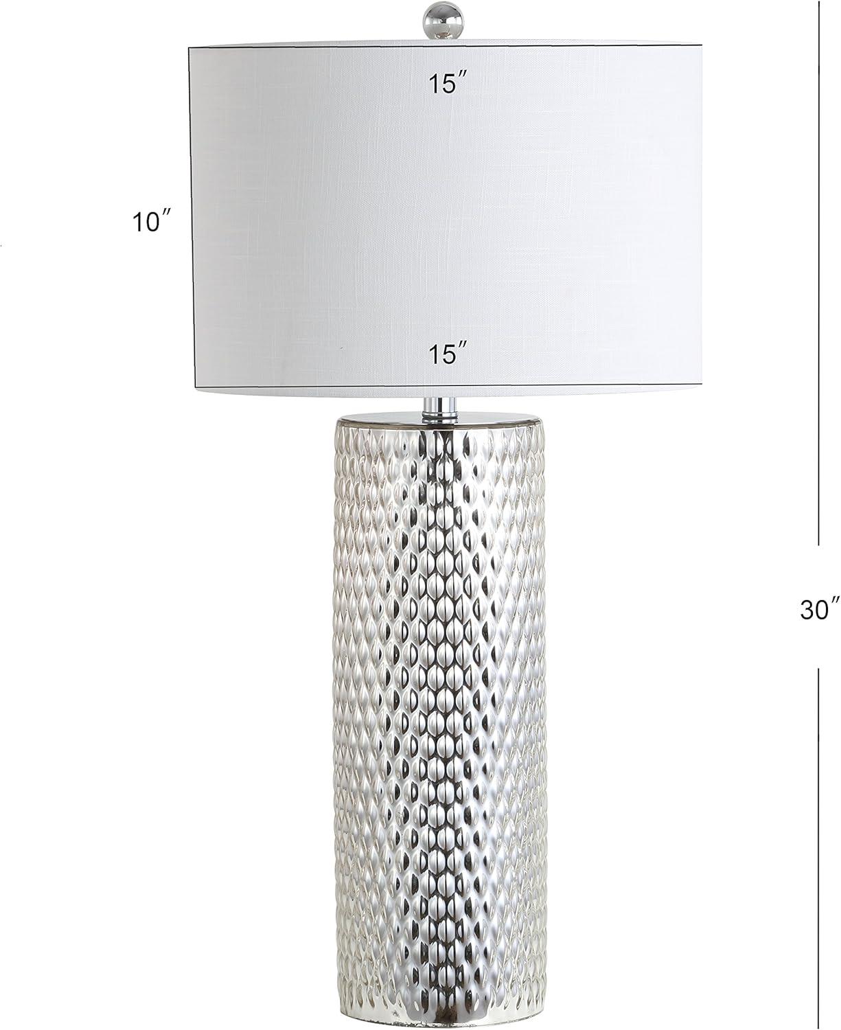 image:imageJONATHAN Y 30 Silver Isabella Studded Glass Table Lamp Contemporary Glam Silver Leaf Base with White Linen Drum Shade for Bedroom Living Room LED Bulb Included JYL1013A
