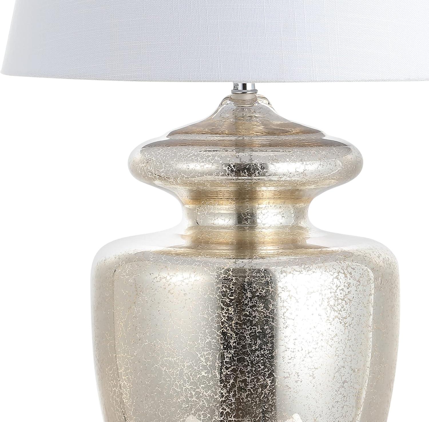 image:imageJONATHAN Y 31 Mercury Silver Glass Table Lamp Modern Glam Urn Bedside Lamp for Living Room Bedroom White Linen Drum Shade Chrome Finish LED Bulb Included JYL1014A