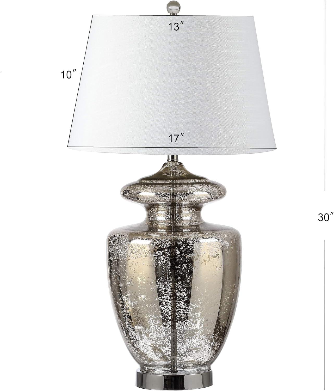 image:imageJONATHAN Y 31 Mercury Silver Glass Table Lamp Modern Glam Urn Bedside Lamp for Living Room Bedroom White Linen Drum Shade Chrome Finish LED Bulb Included JYL1014A