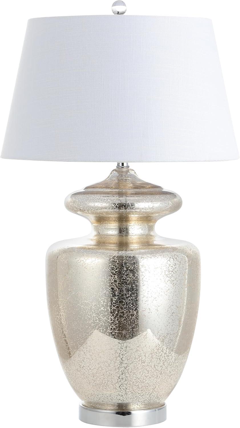 image:imageJONATHAN Y 31 Mercury Silver Glass Table Lamp Modern Glam Urn Bedside Lamp for Living Room Bedroom White Linen Drum Shade Chrome Finish LED Bulb Included JYL1014A