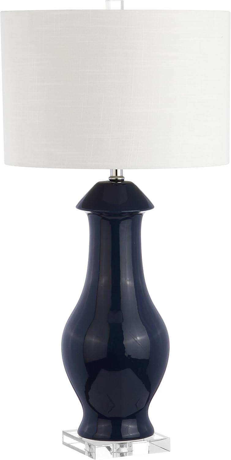 image:imageJONATHAN Y 31 Navy Blue Ceramic and Crystal Table Lamp Contemporary Slender Vase Bedside Lamp for Living Room White Linen Drum Shade UL Listed LED Bulb Included JYL8017A