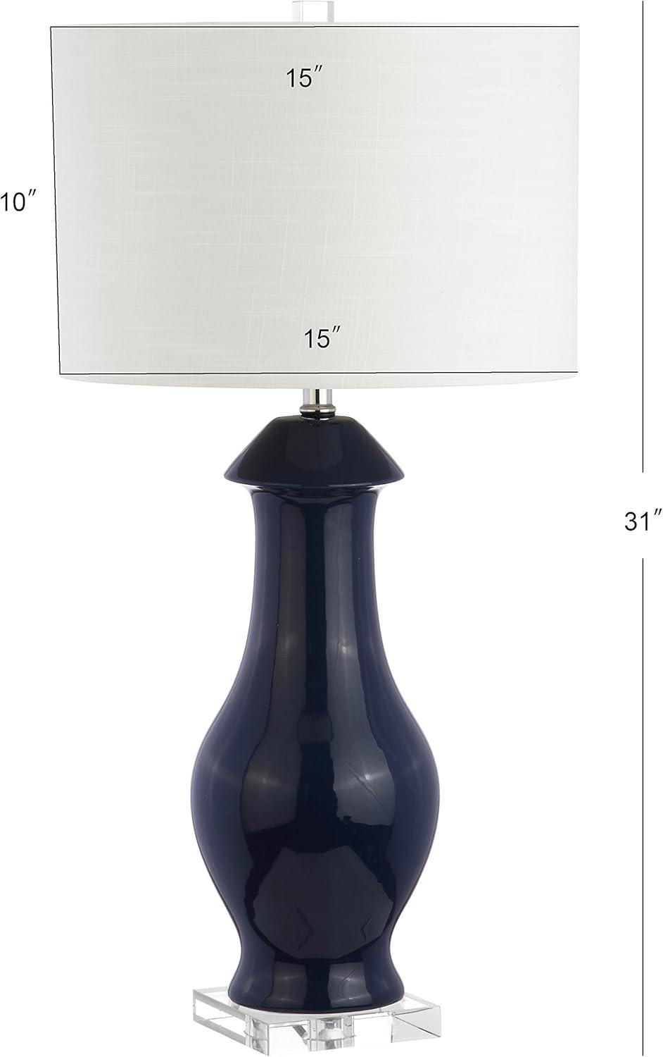 image:imageJONATHAN Y 31 Navy Blue Ceramic and Crystal Table Lamp Contemporary Slender Vase Bedside Lamp for Living Room White Linen Drum Shade UL Listed LED Bulb Included JYL8017A