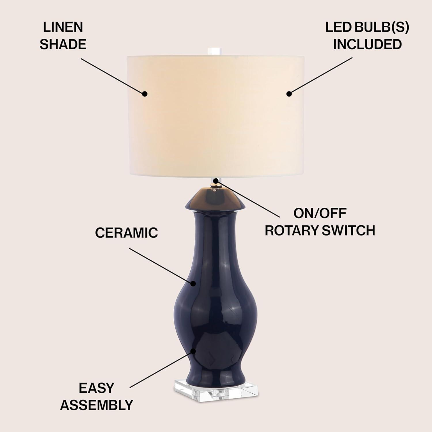 image:imageJONATHAN Y 31 Navy Blue Ceramic and Crystal Table Lamp Contemporary Slender Vase Bedside Lamp for Living Room White Linen Drum Shade UL Listed LED Bulb Included JYL8017A