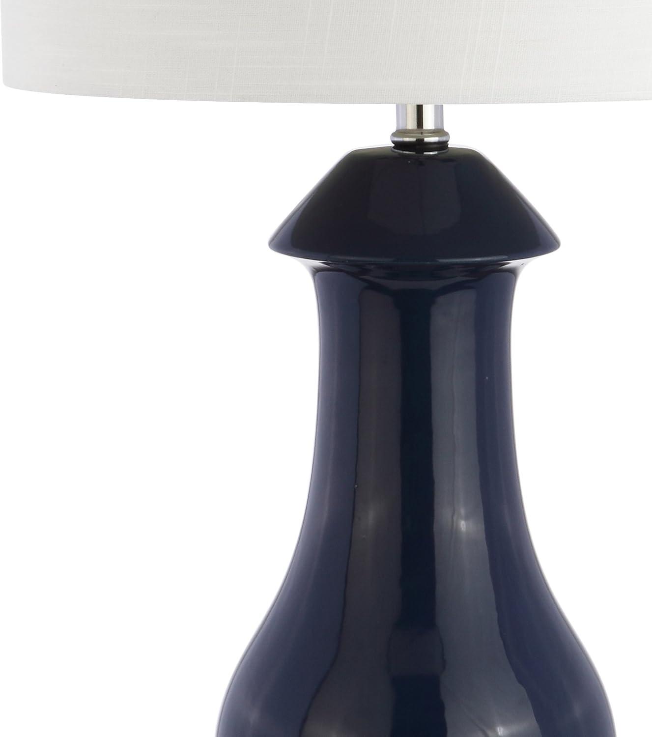 image:imageJONATHAN Y 31 Navy Blue Ceramic and Crystal Table Lamp Contemporary Slender Vase Bedside Lamp for Living Room White Linen Drum Shade UL Listed LED Bulb Included JYL8017A